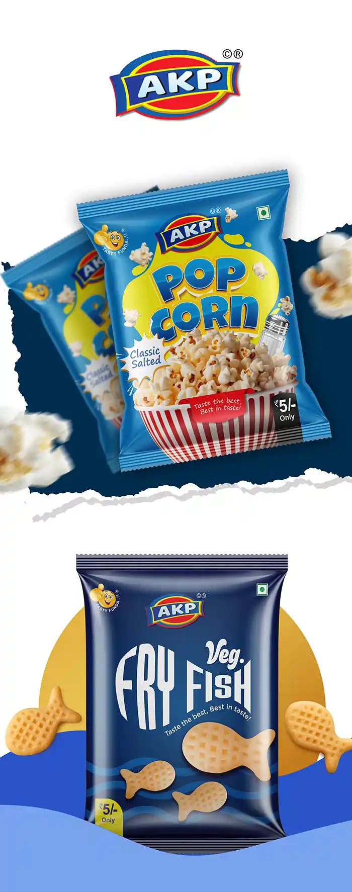 **AKP – Snack Packaging Design** For *AKP*, an Indian snack brand offering a variety of **fryums and namkeen**, **Creativeline** developed a vibrant and high-impact **packaging design system** tailored for the mass retail market. As a leading **packaging design agency in Ahmedabad & Gandhinagar, India**, our focus was to create packaging that instantly grabs attention and drives impulse purchase. The design direction leverages bold colors, dynamic layouts, and appetizing visuals to reflect the fun, crunchy, and flavorful nature of the products. Clear product segmentation and strong branding ensure easy recognition across different SKUs. This project showcases our expertise in **namkeen packaging design, fryums packaging design, snack packaging design, FMCG packaging design, and retail packaging solutions**, helping brands stand out in crowded retail environments. At **Creativeline**, we craft **consumer-focused packaging designs** that not only look appealing but also perform effectively in the market.
