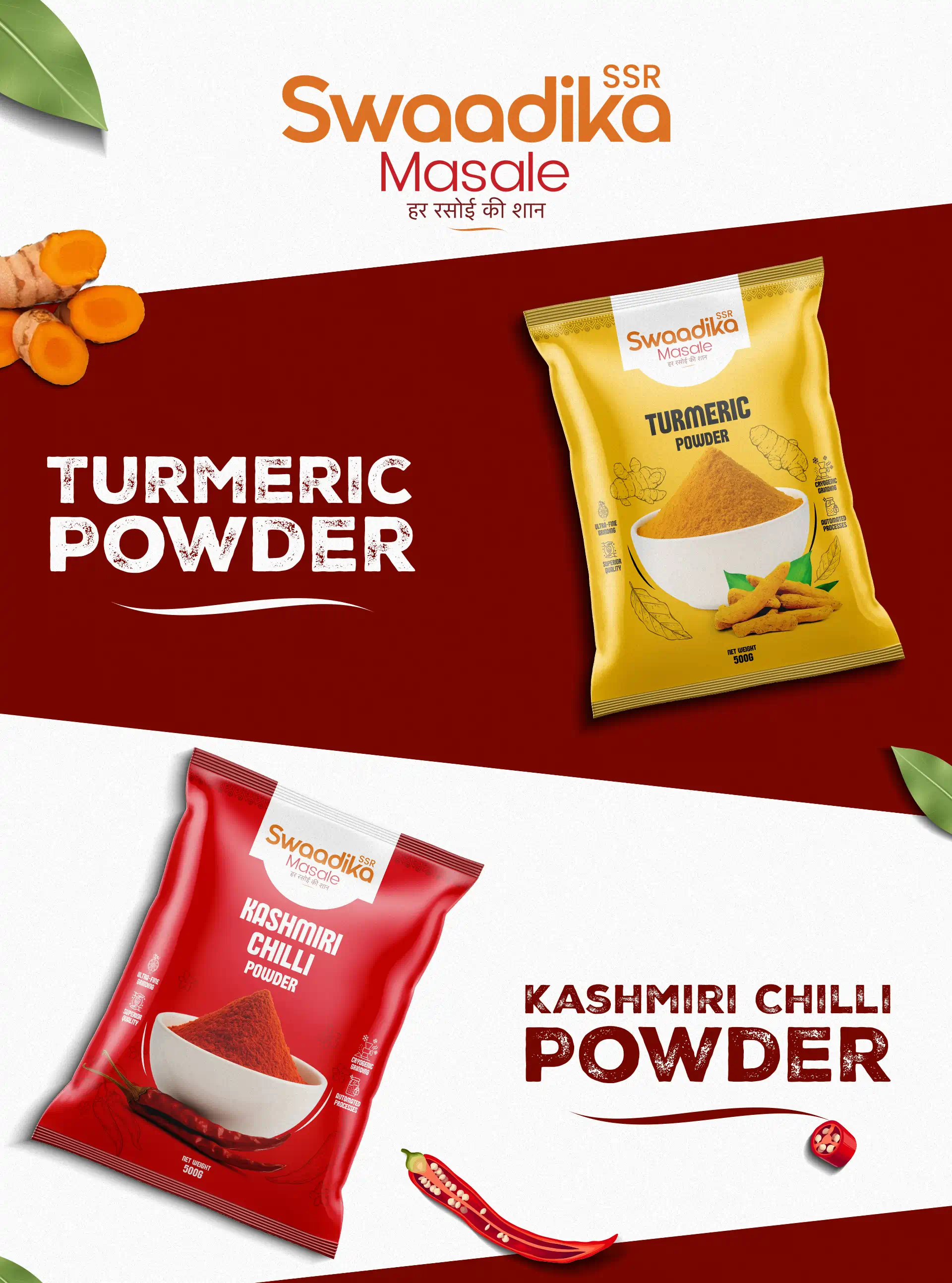 **Swaadika Masala – Logo & Packaging Design** For *Swaadika Masala*, a growing **spices brand**, **Creativeline** delivered a complete **logo design and packaging design solution** crafted to reflect authenticity and bold Indian flavors. As a creative **branding and packaging design agency in Ahmedabad & Gandhinagar, India**, our focus was to build a strong and memorable identity in the competitive masala market. The design approach combines vibrant color coding, expressive typography, and rich visual elements to highlight the intensity and aroma of spices. The **logo and packaging system** were designed to ensure easy product recognition while maintaining consistency across the entire product range. This project highlights our expertise in **spices packaging design, masala packaging design, food branding, logo design, FMCG packaging design, and retail packaging solutions**, helping brands create strong shelf presence and consumer recall. At **Creativeline**, we specialize in building impactful food brands through **strategic branding, logo design, and high-performance packaging design** tailored for modern markets.