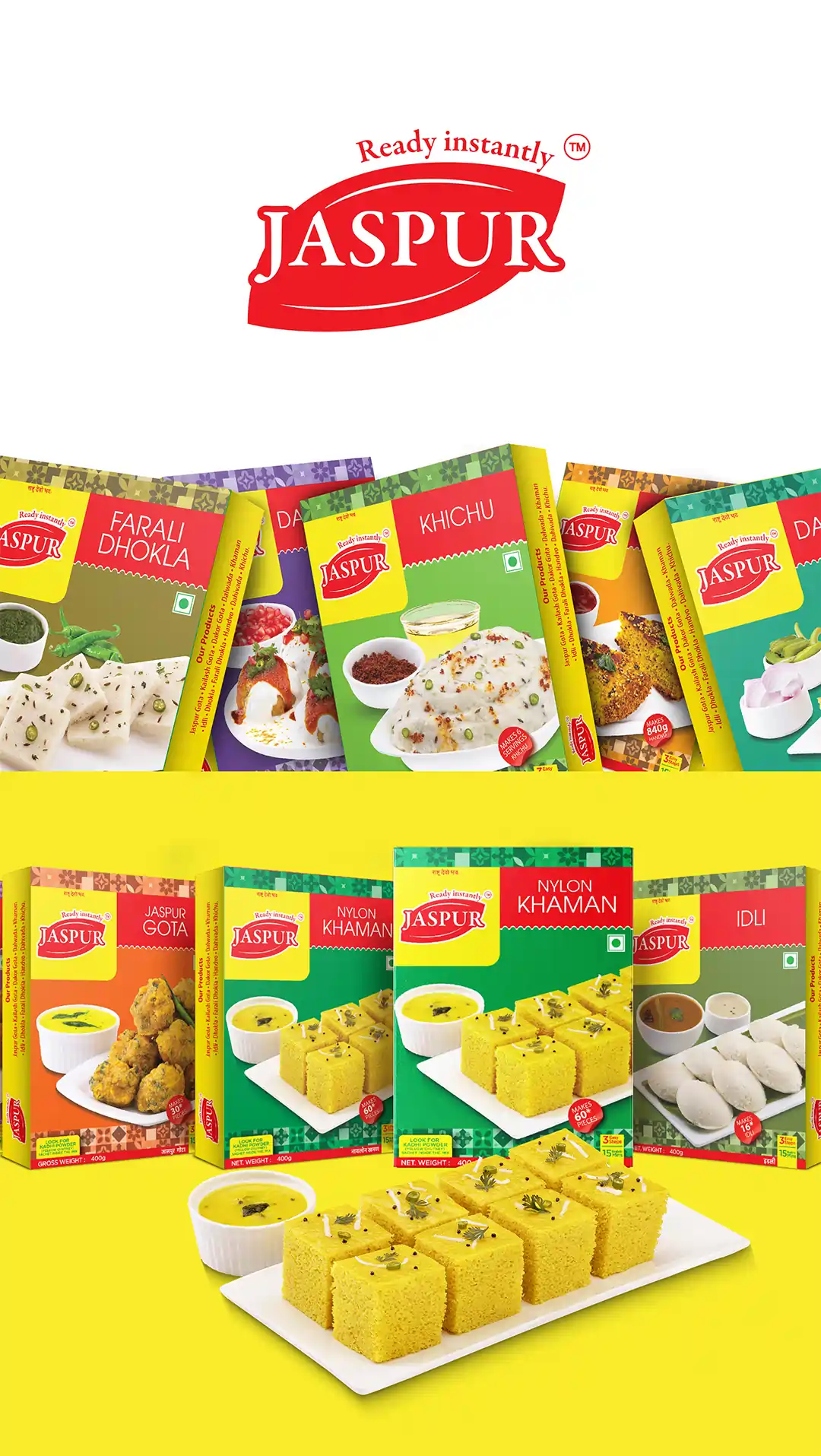 Jaspur Foods – Packaging Design At Creativeline, a creative branding and packaging design agency in Gandhinagar, India, we developed the packaging design for Jaspur Foods, a brand offering a wide range of instant mix products such as khaman, idli, gota, dalwada premix, along with spices and flours. The objective was to create vibrant and appetizing FMCG packaging design that highlights convenience, authentic taste, and everyday usability. The design approach focuses on strong shelf appeal, clear product communication, and a consistent visual system across multiple product categories. This project showcases our expertise in instant food packaging design, premix packaging design, spices packaging design, flour packaging design, and FMCG packaging design, helping the brand stand out in a competitive market. As a trusted branding and packaging design agency serving Gandhinagar and Ahmedabad, Creativeline specializes in building impactful food brands through strategic design and compelling visual storytelling.