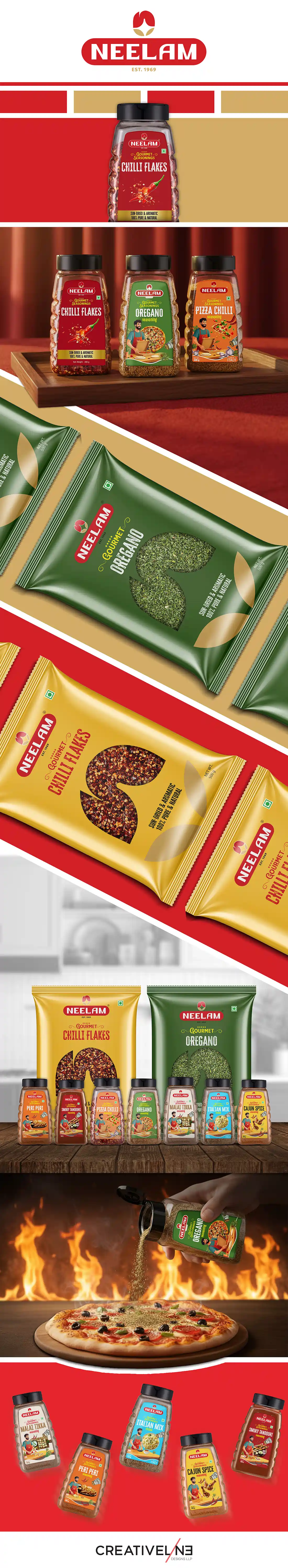 **Neelam – Spices & Seasoning Packaging Design** For *Neelam*, a brand offering a diverse range of **spices and seasoning blends**, **Creativeline** developed a cohesive and market-ready **packaging design system** tailored for modern retail. As a results-driven **packaging design agency in Ahmedabad & Gandhinagar, India**, our focus was to create a strong visual identity that communicates flavor, quality, and consistency. The design direction combines vibrant color coding with a clean and structured layout, ensuring easy differentiation between spices and seasoning variants. The packaging enhances shelf impact while clearly conveying product usage and taste profiles to consumers. This project highlights our expertise in **spices packaging design, seasoning packaging design, masala packaging design, food packaging design, and FMCG packaging design**, helping brands build recognition and trust in competitive markets. At **Creativeline**, we craft **high-performance packaging solutions** that balance creativity with clarity to drive consumer engagement and brand growth.