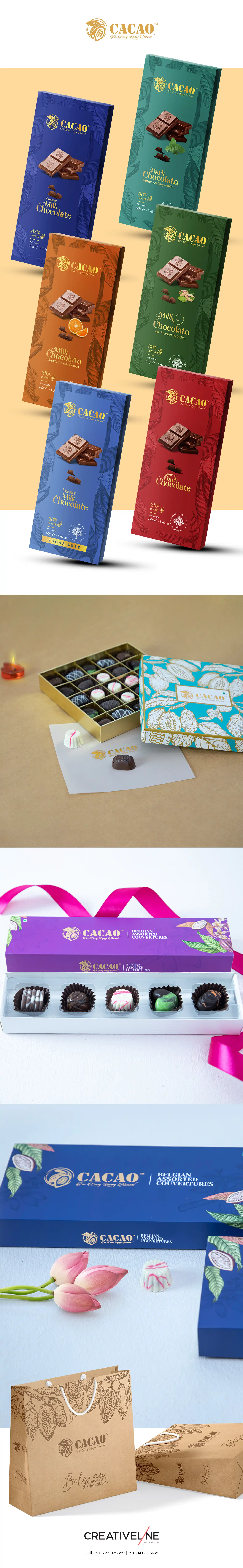 At Creativeline, a creative branding and packaging design agency in Gandhinagar, India, we developed the logo design and premium packaging design for Cacao, a luxury chocolate brand crafted for a refined and indulgent experience. The objective was to create an elegant and sophisticated brand identity that reflects richness, quality, and exclusivity. The logo and packaging design feature a minimal yet premium aesthetic, with carefully curated typography and visual elements that enhance the luxurious appeal and elevate shelf presence. As a leading branding, logo design, and packaging design agency serving Gandhinagar and Ahmedabad, Creativeline specializes in building premium brands through strategic design, attention to detail, and impactful visual storytelling.