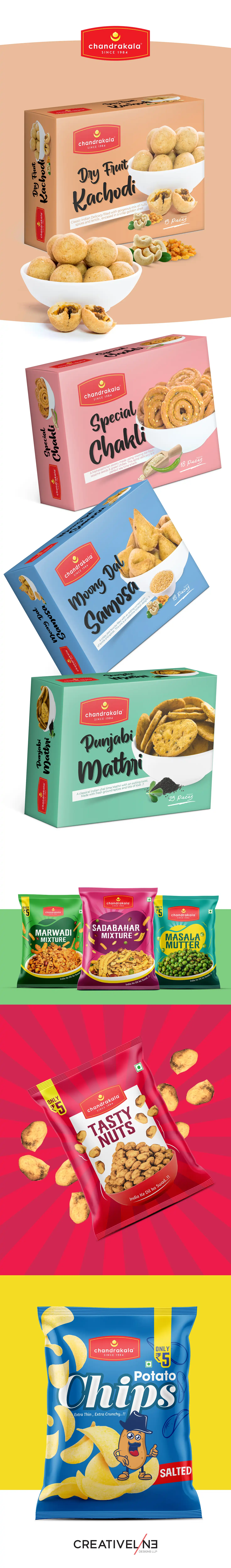 At Creativeline, a creative branding and packaging design agency in Gandhinagar, India, we developed the packaging design for Chandrakala, a premium brand offering traditional Indian sweets and namkeen. The objective was to create elegant and visually rich FMCG packaging design that reflects the brand’s premium quality while celebrating the richness of Indian mithai culture. The design blends traditional elements with a refined, modern aesthetic to enhance gifting appeal and ensure strong shelf presence across retail environments. As a trusted branding and packaging design agency serving Gandhinagar and Ahmedabad, Creativeline specializes in building impactful food and sweet brands through strategic design and compelling visual storytelling.