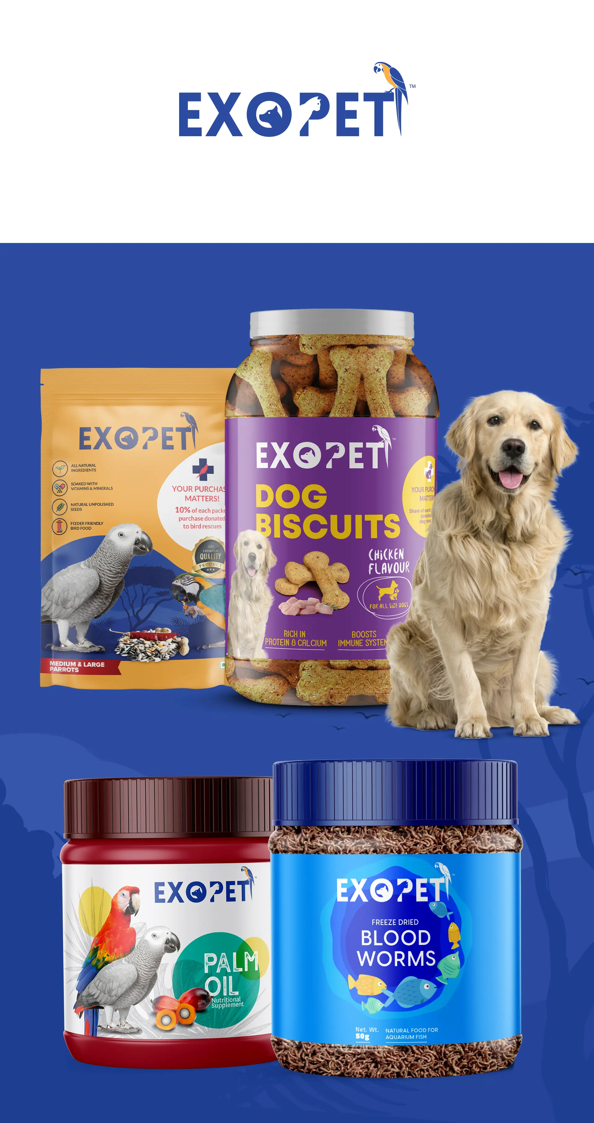 At Creativeline, a creative branding and packaging design agency in Gandhinagar, India, we developed the packaging design for Exopet, a pet nutrition brand offering a wide range of pet food products including bird food, fish food, dog food, and cat food. The objective was to create vibrant and informative FMCG packaging design that reflects care, nutrition, and trust for pets. The packaging system was designed to clearly differentiate product categories while maintaining a consistent and recognizable brand identity across the range. As a leading logo design, packaging design, and branding agency serving Gandhinagar and Ahmedabad, Creativeline helps brands build strong market presence through strategic design and impactful visual communication.