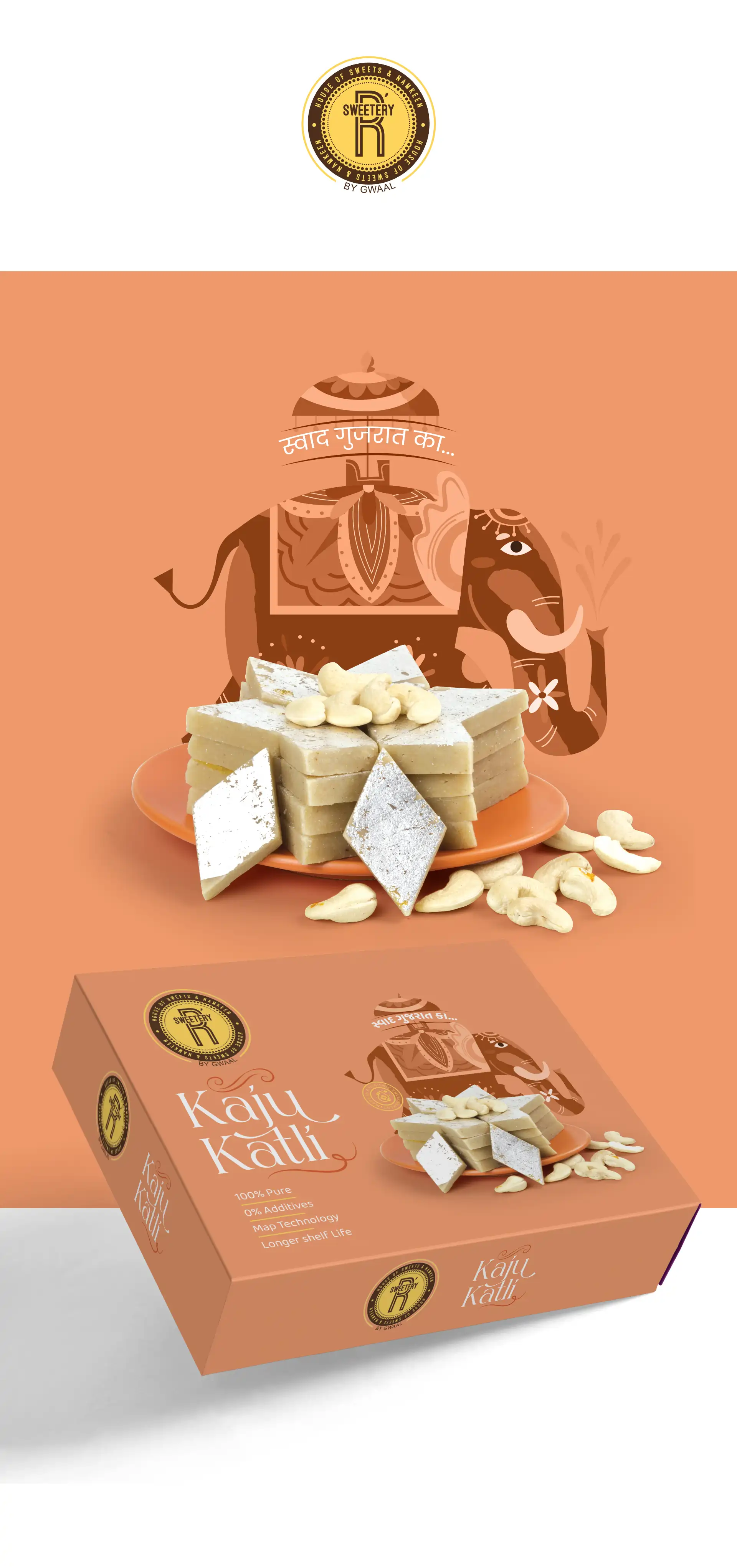 **R-Sweetery – Packaging Design** At **Creativeline**, a creative **branding and packaging design agency in Gandhinagar, India**, we developed the **packaging design** for *R-Sweetery*, a brand offering **traditional Indian sweets (mithai)**. The objective was to create elegant and visually rich **FMCG packaging design** that reflects the sweetness, celebration, and cultural essence of Indian mithai. The design approach focuses on premium aesthetics, gifting appeal, and strong shelf presence while maintaining a connection to traditional roots. This project showcases our expertise in **sweet packaging design, mithai packaging design, festive packaging design, food packaging design, and FMCG packaging design**, helping the brand stand out in a competitive market. As a trusted **branding and packaging design agency serving Gandhinagar and Ahmedabad**, **Creativeline** specializes in building impactful food brands through strategic design and compelling visual storytelling.