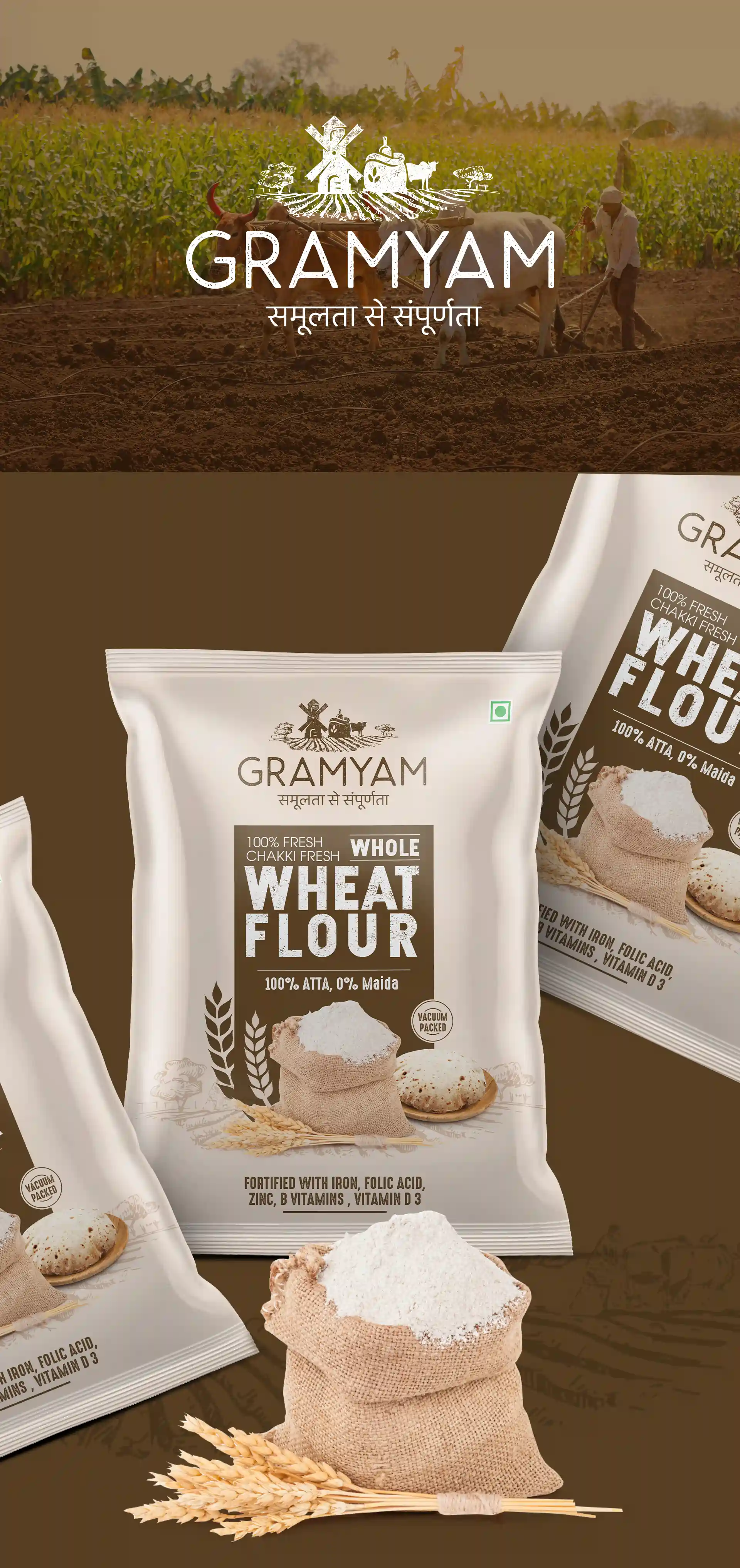 At Creativeline, a creative branding agency in Gandhinagar, India, we developed the logo design and packaging design for Gramyam, a traditional food brand offering essential grocery products such as atta (flour), spices, pulses, ghee, and everyday kitchen staples. The goal was to create an authentic and trustworthy brand identity that reflects purity, tradition, and the richness of Indian ingredients. The visual identity and packaging design were crafted to stand out on retail shelves while maintaining a warm, natural aesthetic aligned with the brand’s rural and wholesome positioning. As a branding, logo design, and packaging design agency serving Gandhinagar and Ahmedabad, Creativeline focuses on building impactful food and FMCG brands through thoughtful strategy and strong visual storytelling.