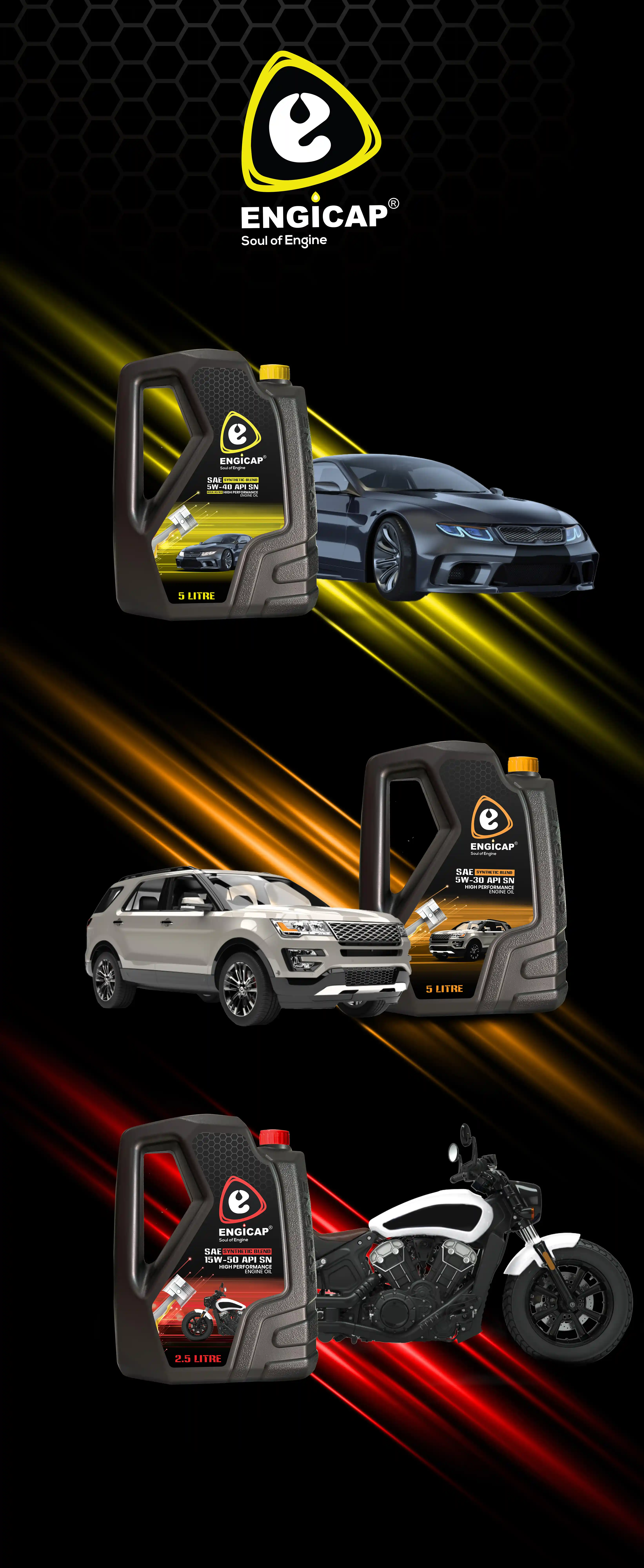 At Creativeline, a creative branding and packaging design agency in Gandhinagar, India, we developed the packaging design for Engicap, a premium engine oil brand engineered for performance and reliability. The objective was to create bold and high-impact packaging design that reflects power, precision, and advanced technology. The design approach focuses on strong visual hierarchy, modern aesthetics, and clear product communication to stand out in the competitive automotive market. As a leading branding and packaging design agency serving Gandhinagar and Ahmedabad, Creativeline specializes in crafting distinctive packaging solutions that elevate product perception and strengthen brand presence.