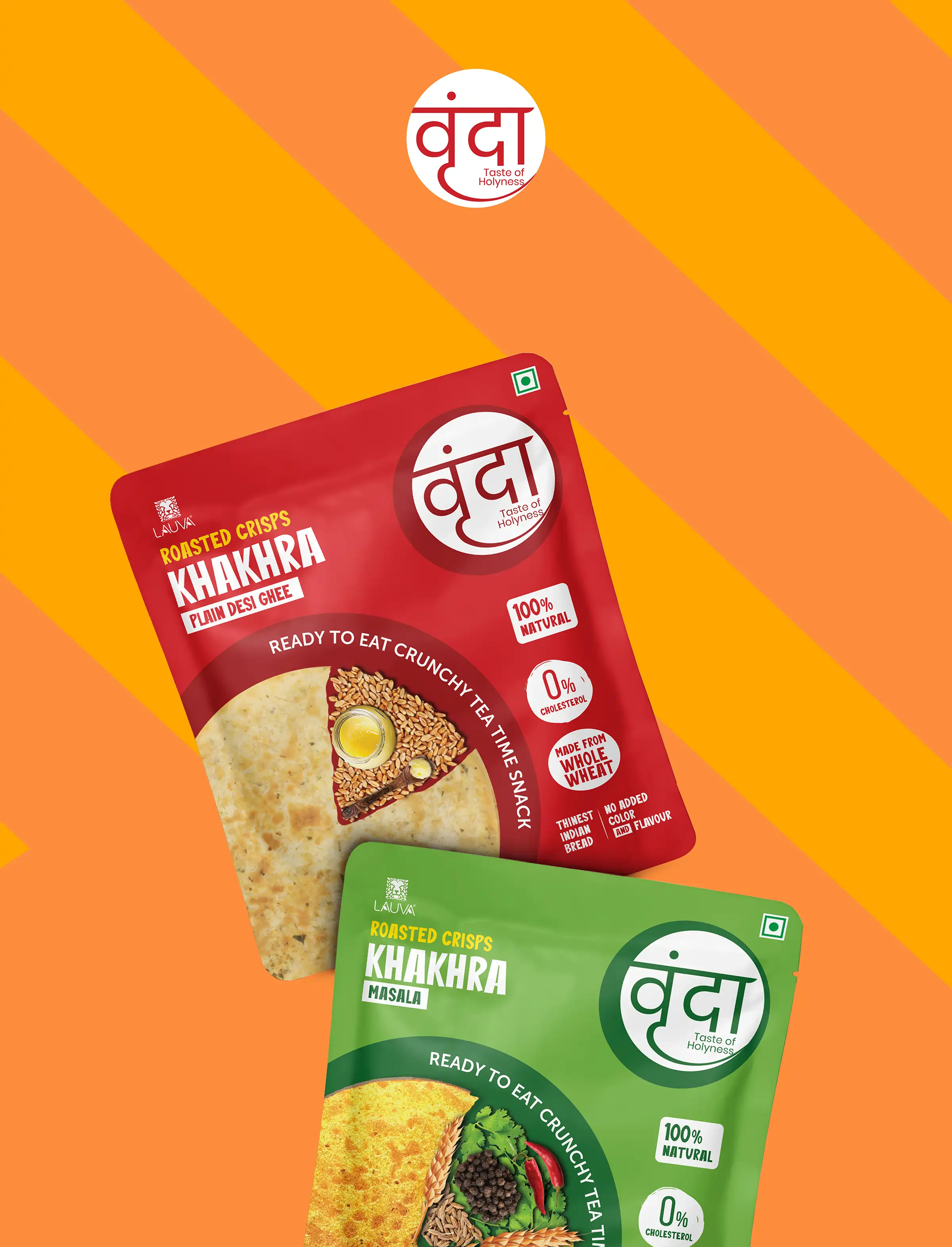 **Vrunda – Khakhra Packaging Design** At **Creativeline**, a creative **branding and packaging design agency in Gandhinagar, India**, we developed the **packaging design** for *Vrunda*, a brand offering traditional Gujarati snacks like **khakhra**. The objective was to create authentic and appealing **FMCG packaging design** that reflects the taste, tradition, and everyday snacking culture of Gujarat. The design approach blends traditional elements with a clean and modern layout to ensure strong shelf presence and easy product recognition. This project highlights our expertise in **khakhra packaging design, traditional snack packaging, food packaging design, FMCG packaging design, and retail packaging design**, helping the brand connect with both local and modern consumers. As a trusted **branding and packaging design agency serving Gandhinagar and Ahmedabad**, **Creativeline** specializes in building impactful food brands through strategic design and compelling visual storytelling.