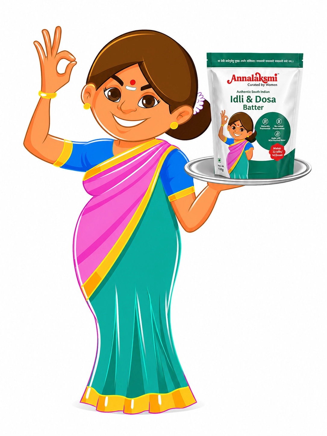 Annalaksmi – Authentic South Indian Batter Brand Annalaksmi is a premium food brand dedicated to delivering authentic South Indian taste through high-quality Idli & Dosa batter. Crafted using traditional fermentation techniques and purified ingredients, Annalaksmi ensures soft idlis and crispy dosas with consistent flavor and freshness. The brand stands for purity, convenience, and cultural authenticity, bringing the essence of South Indian cuisine into modern households. With a strong focus on trust and quality, Annalaksmi combines heritage recipes with hygienic production processes, making it a reliable choice for ready-to-cook batter. The vibrant and friendly mascot reflects warmth, homely goodness, and a connection to Indian culinary traditions. From a branding and packaging perspective, Annalaksmi showcases a clean, modern yet culturally rooted identity—making it shelf-ready and visually appealing for today’s competitive FMCG market.